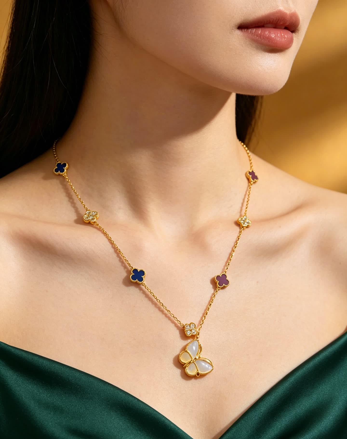 Van Cleef & Arpels Vintage Alhambra Gold Necklace with Butterfly Pendant